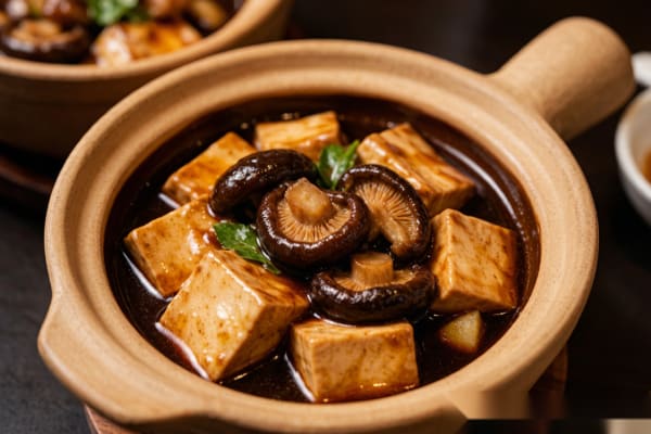 Tofu Estufado com Cogumelos (香菇豆腐) – Tofu Macio em Molho Escuro