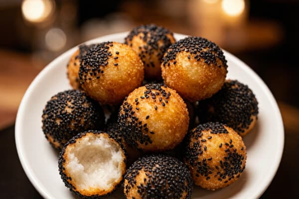 Bolinho de Gergelim Preto (芝麻球) – Bolinho Frito de Arroz com Gergelim Preto