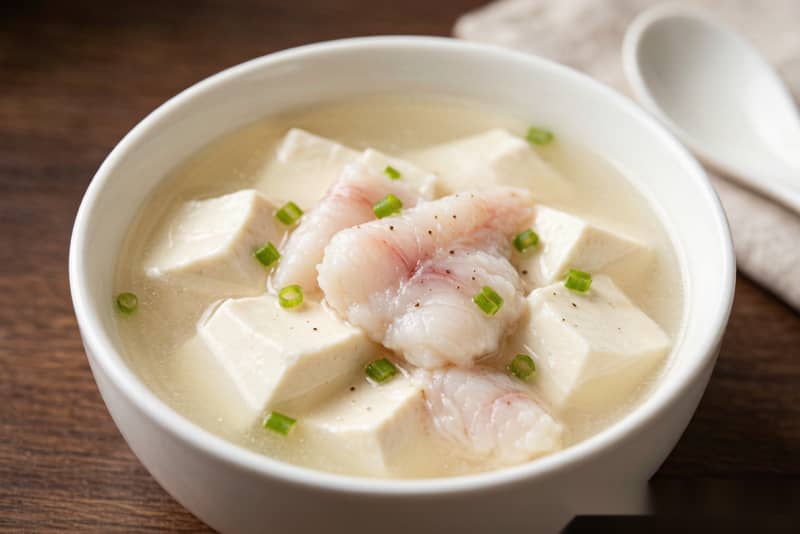 Sopa de Peixe e Tofu (鱼豆腐汤) – Caldo Claro com Peixe e Tofu