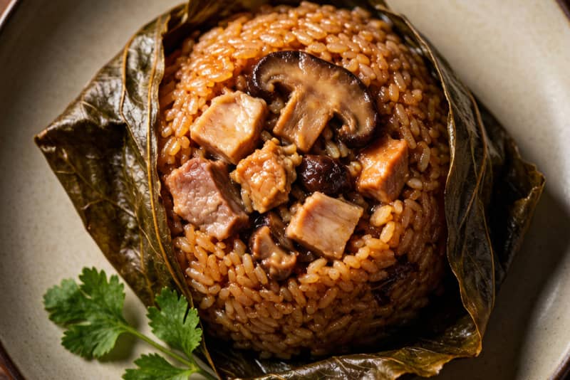 Arroz com Folha de Lótus (荷叶饭) – Arroz Vaporizado em Folha de Lótus com Frango