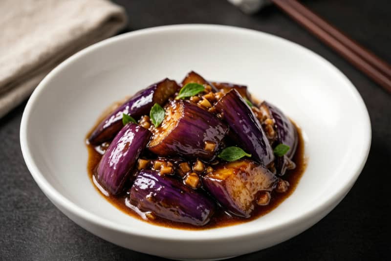 Berinjela Vegetariana (红烧茄子) – Berinjela Brilhante e Suave
