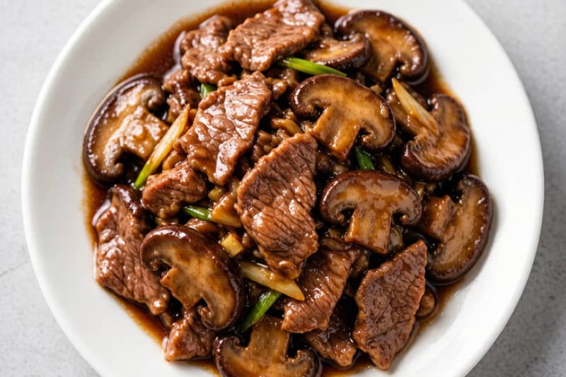Carne Bovina com Cogumelos (蘑菇牛肉) – Salteado Terroso e Suave