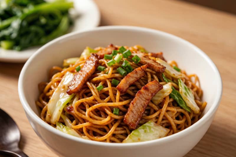 Macarrão Frito com Porco (肉炒面) – Macarrão Salteado com Carne de Porco e Hortaliças