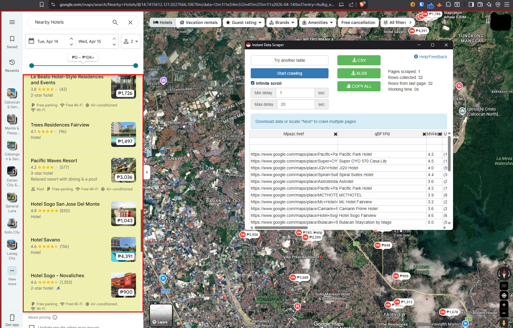 This is Google Maps with Instant Data Scraper Enabled.