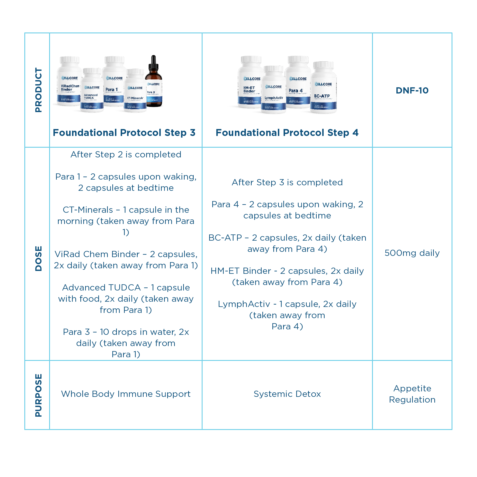 Step 3: Whole Body Immune Support table