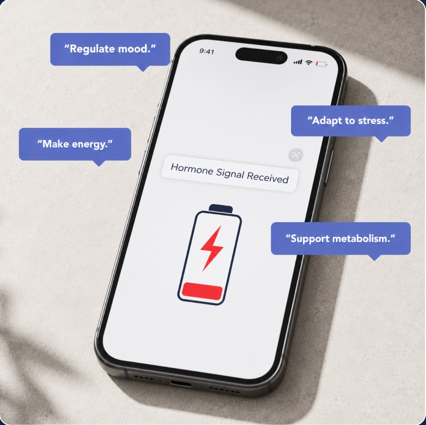 Think of your cells like a phone battery. Hormonal symptoms often signal a deeper energy deficit.