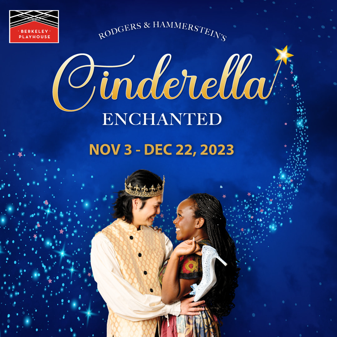 Actors Kennedy Joy Fullard (Cinderella), wearing a patterned dress and sparkles in her hair, and Vinh G. Nguyen (Christopher,