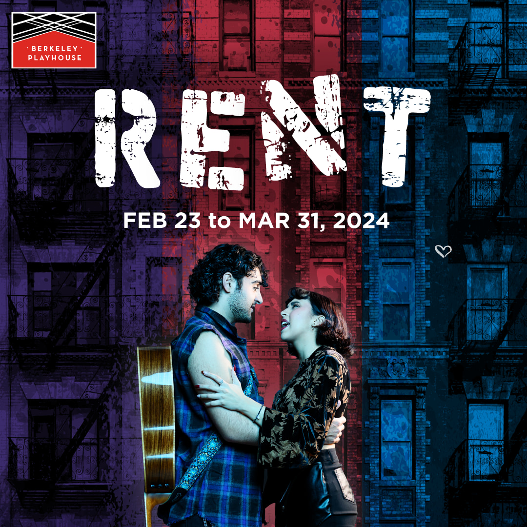 Sleiman Alahmadieh, who plays Roger, wearing a blue plaid shirt and jeans with a guitar around his back, faces Kassandra Lope