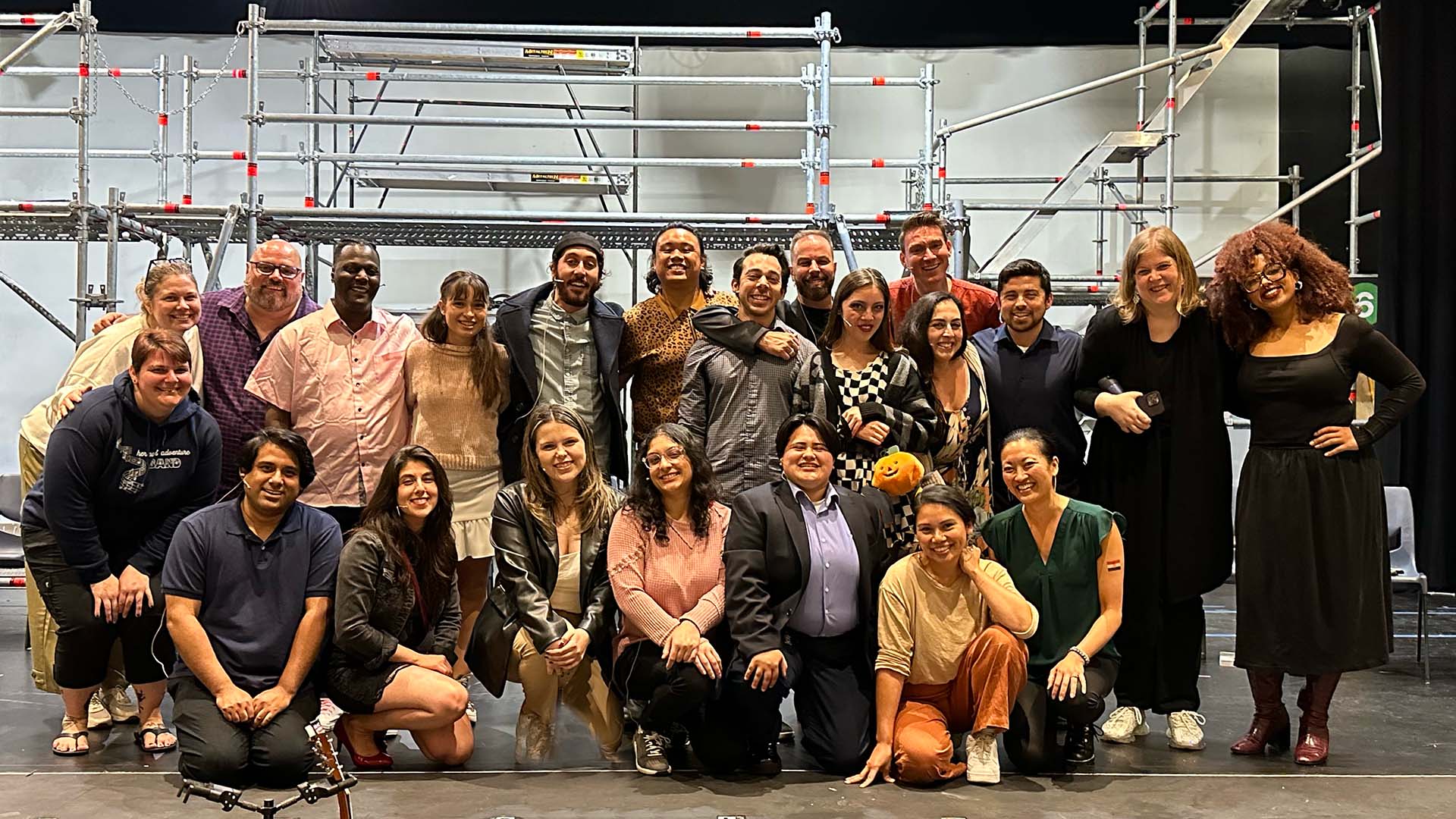 Group photo of the company of Rent taken at Sitzprobe rehearsal