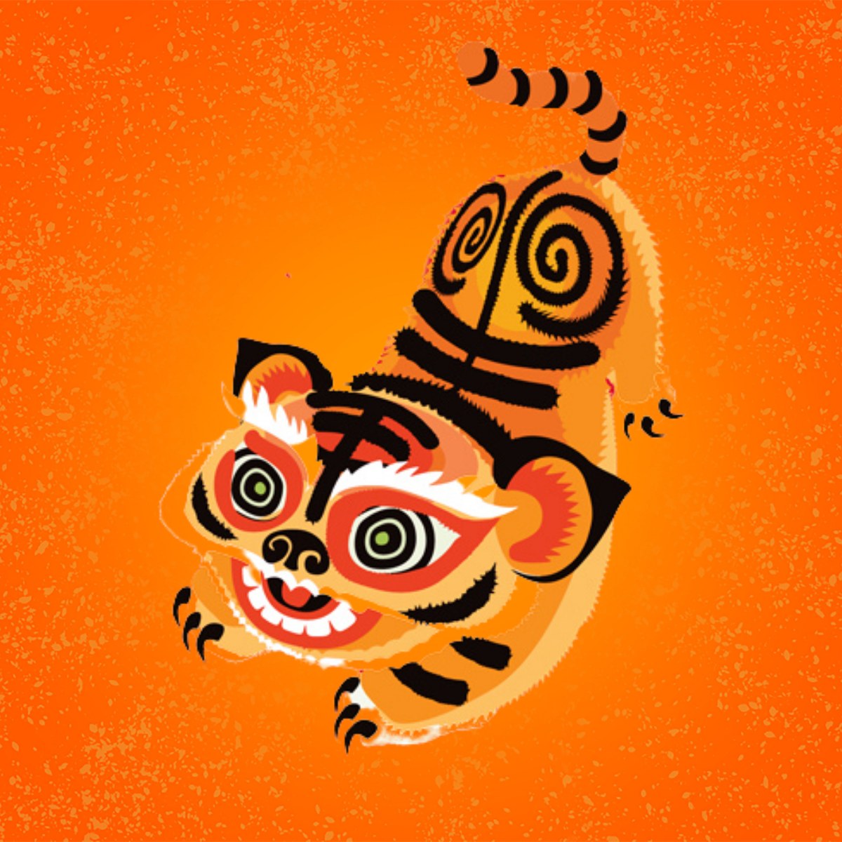 A Chinese style tiger over an orange background