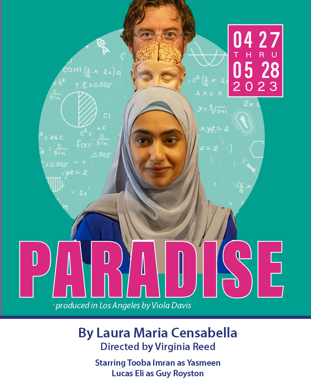 Dr. Gy Royston atop the model of a brain in front is Yasmeen who's in love with science