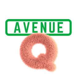 words 'avenue q'  with the q styled to look like puppet fur