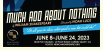 Two people in silhouette against a blue background with trees, with the text "Much Ado About Nothing: It all goes to show wha