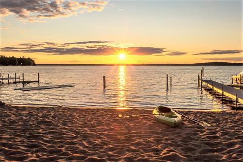 View of Gull Lake at sunset.