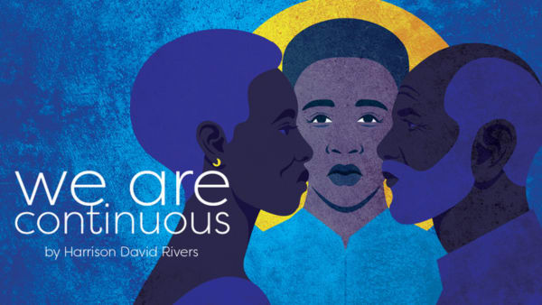 An older woman's profile looking right, and older man's profile looking left, and a younger mans face in between them, all ag