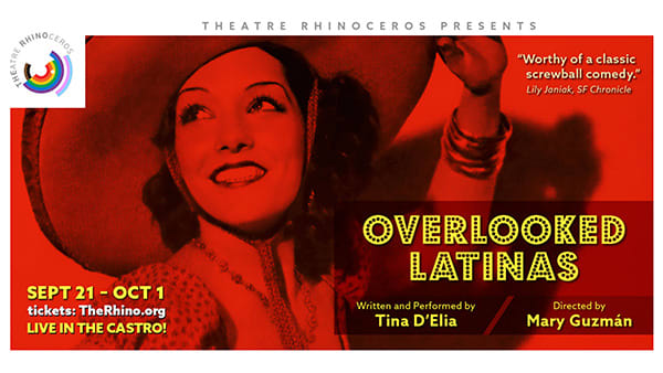 In a red-cast photo, Latina actress Lupe Vélez smiles, wearing a sombrero. Yellow bold text reads, "OVERLOOKED LATINAS, by Ti