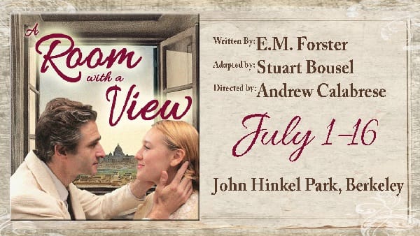 Lucy and George gazing at one another with Italy in the background. Photo and graphics by Vicki Victoria