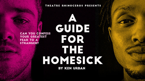 Actors Ian Brady and Jordan Covington look out at the viewer on either side of text reading: "Theatre Rhinoceros presents A G