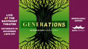 Centered Graphic with Title "Generations and a tree". Left side "Saturdays in November 8pm"