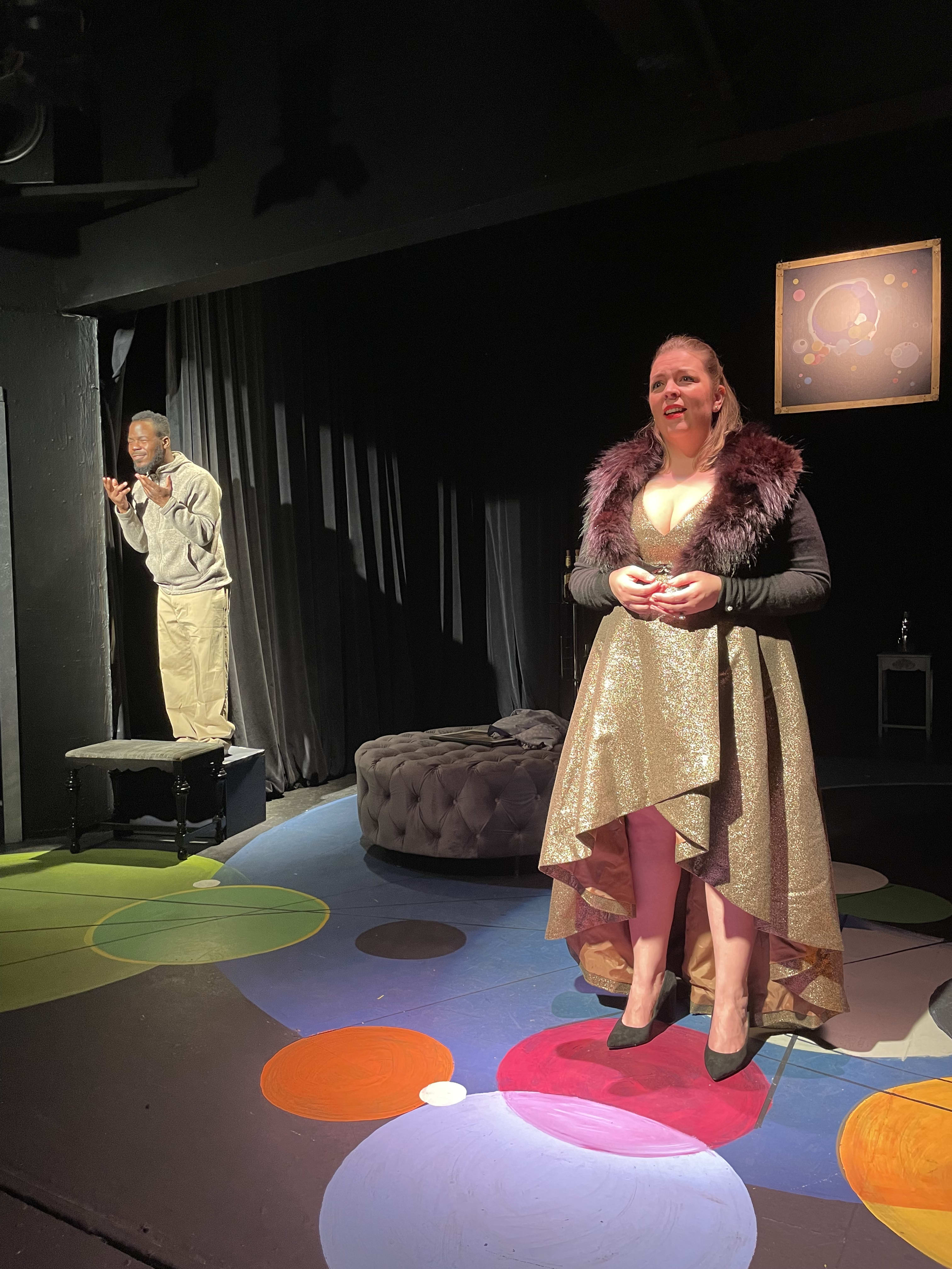 Jonah Bessellieu and Megan Columbus in a scene from Six Degrees of Separation at Chanticleers Theatre