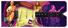 Cambodian Rock Band illustration of a guitar with musicians in the background