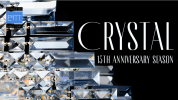 crystals spreading from the left to right, with E4TT's logo in the upper left and the concert name, "Crystal: 15th Anniversar