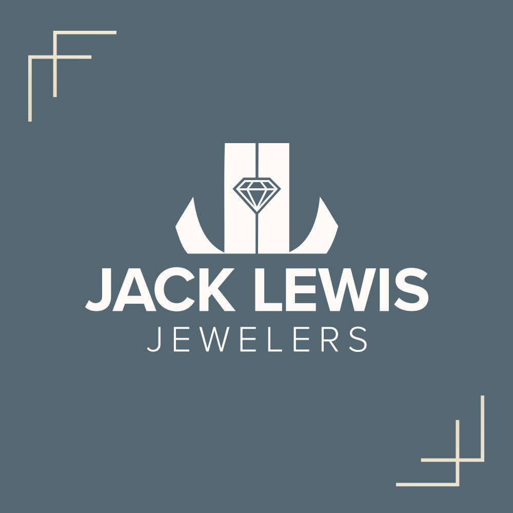Jack Lewis Jewelers logo with a JL emblem and diamond on a blue-gray background with cream corner accents.