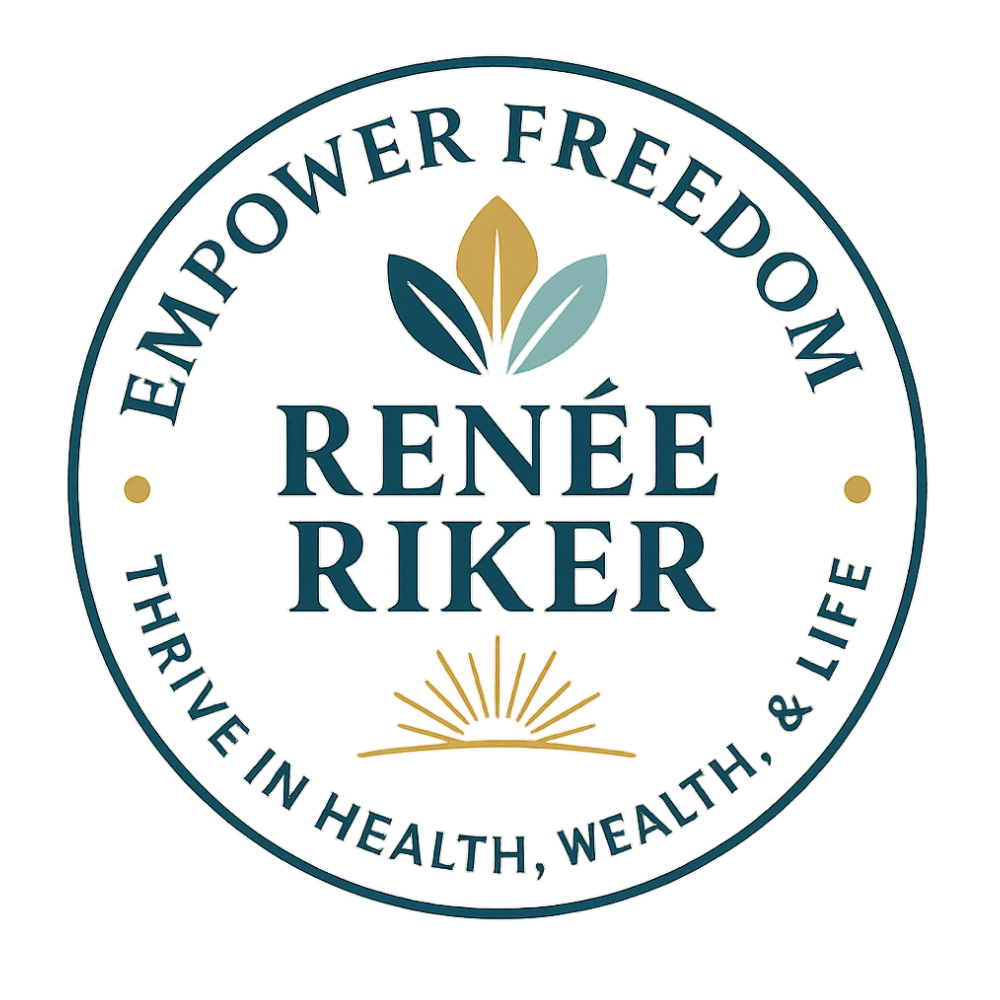 Empower Freedom logo featuring sunburst and leaf design with the tagline Thrive in Health, Wealth & Life