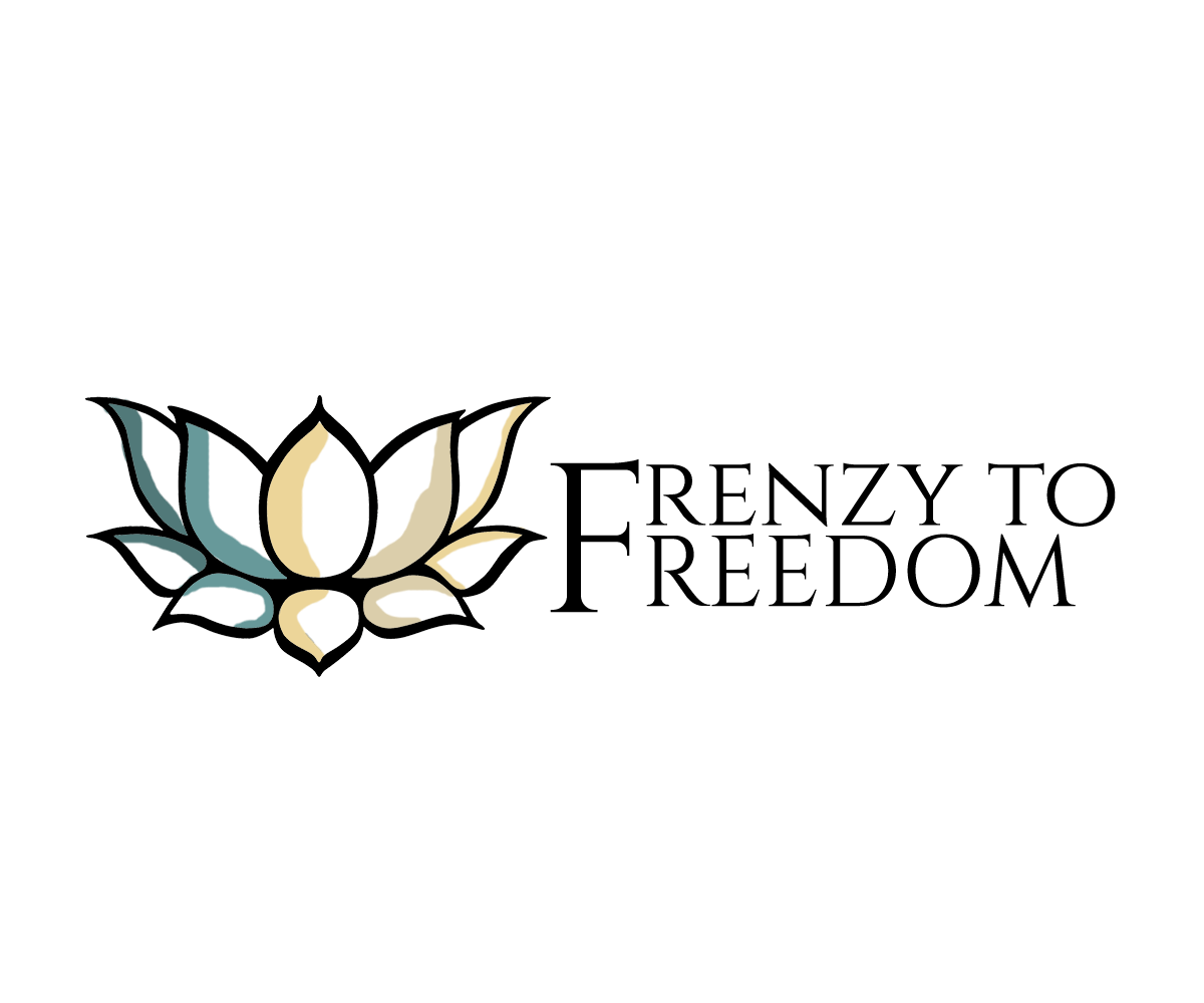 Lotus flower with shades of green and gold with Frenzy to Freedom next to it