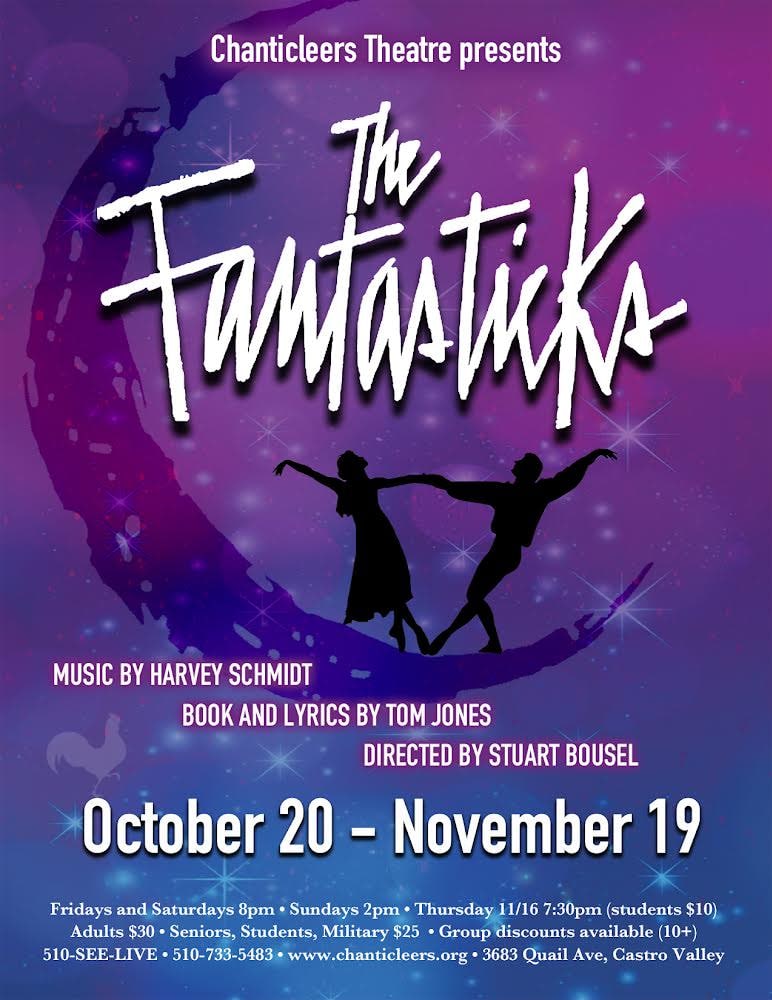 Two dancers under a lover's moon. The Fantasticks logo is across the top