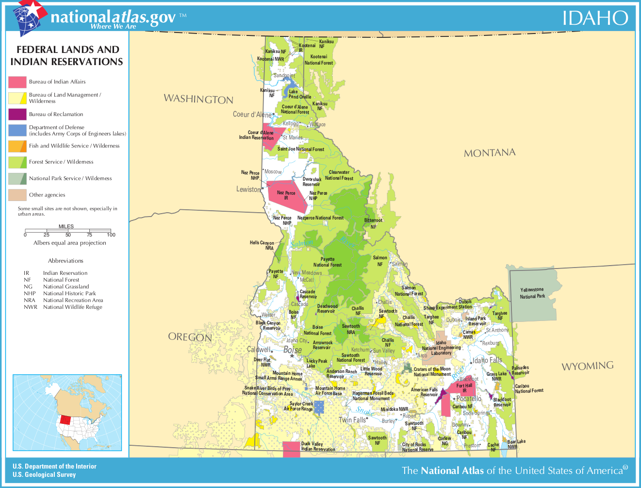 Idaho Federal Lands Indian Reservations Map 