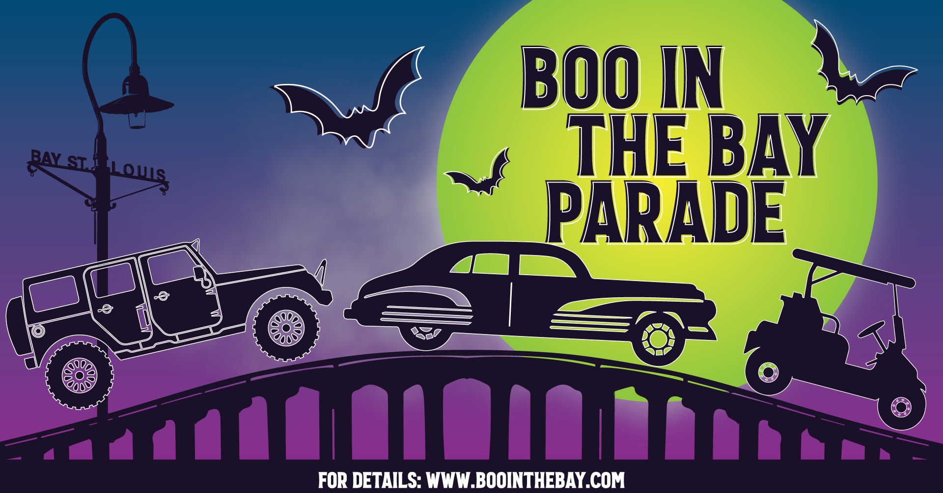 Boo in the Bay Parade - jeep, car, golf cart on the Bay Bridge