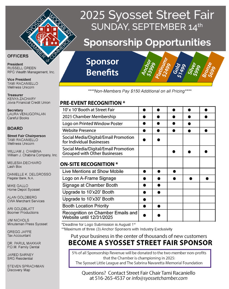 2025 Street Fair Sponsor Opportunities