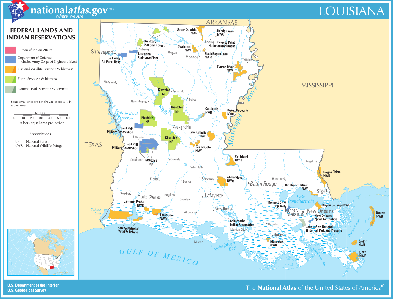 Louisiana Federal Lands Indian Reservations Map 