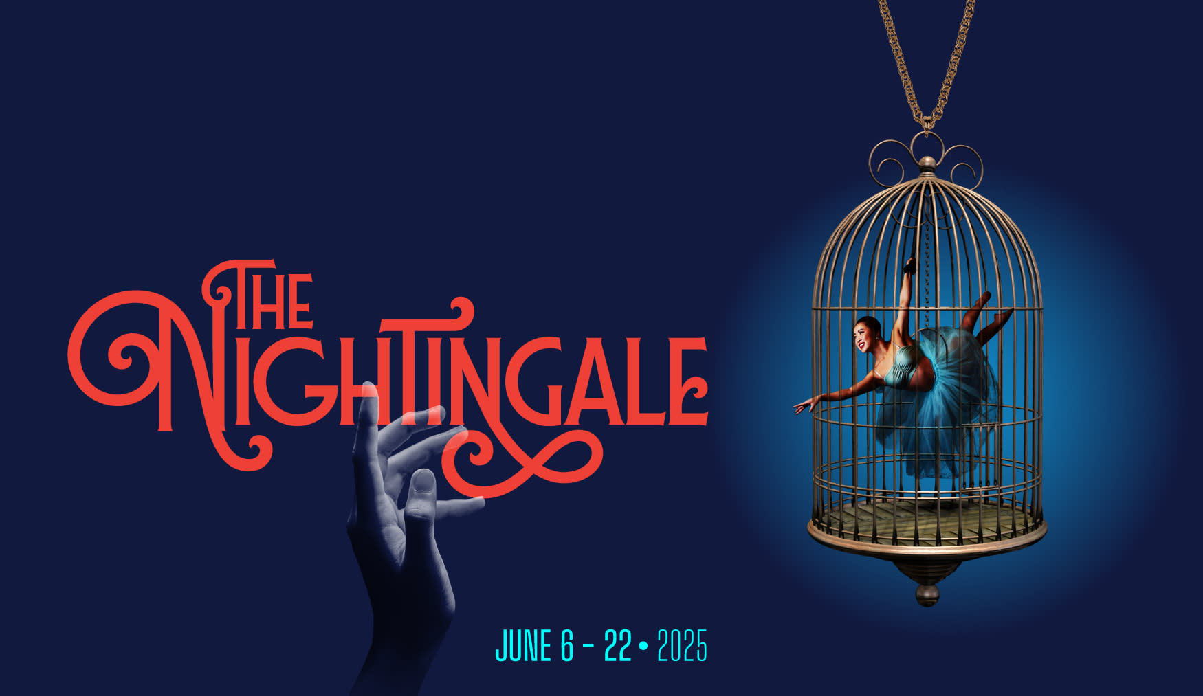 An aerialist that represents the Nightingale is in a cage.