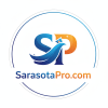The logo for SarasotaPro.com, featuring a stylized blue "S" and orange "P" intertwined with a blue wave and a sparkling star,