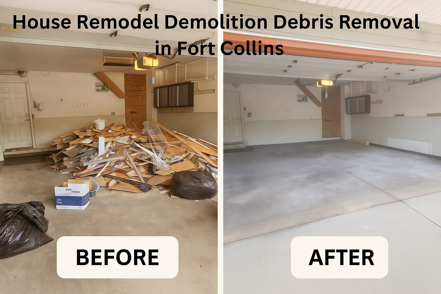 Junk removal before photo – garage full of debris in Fort Collins