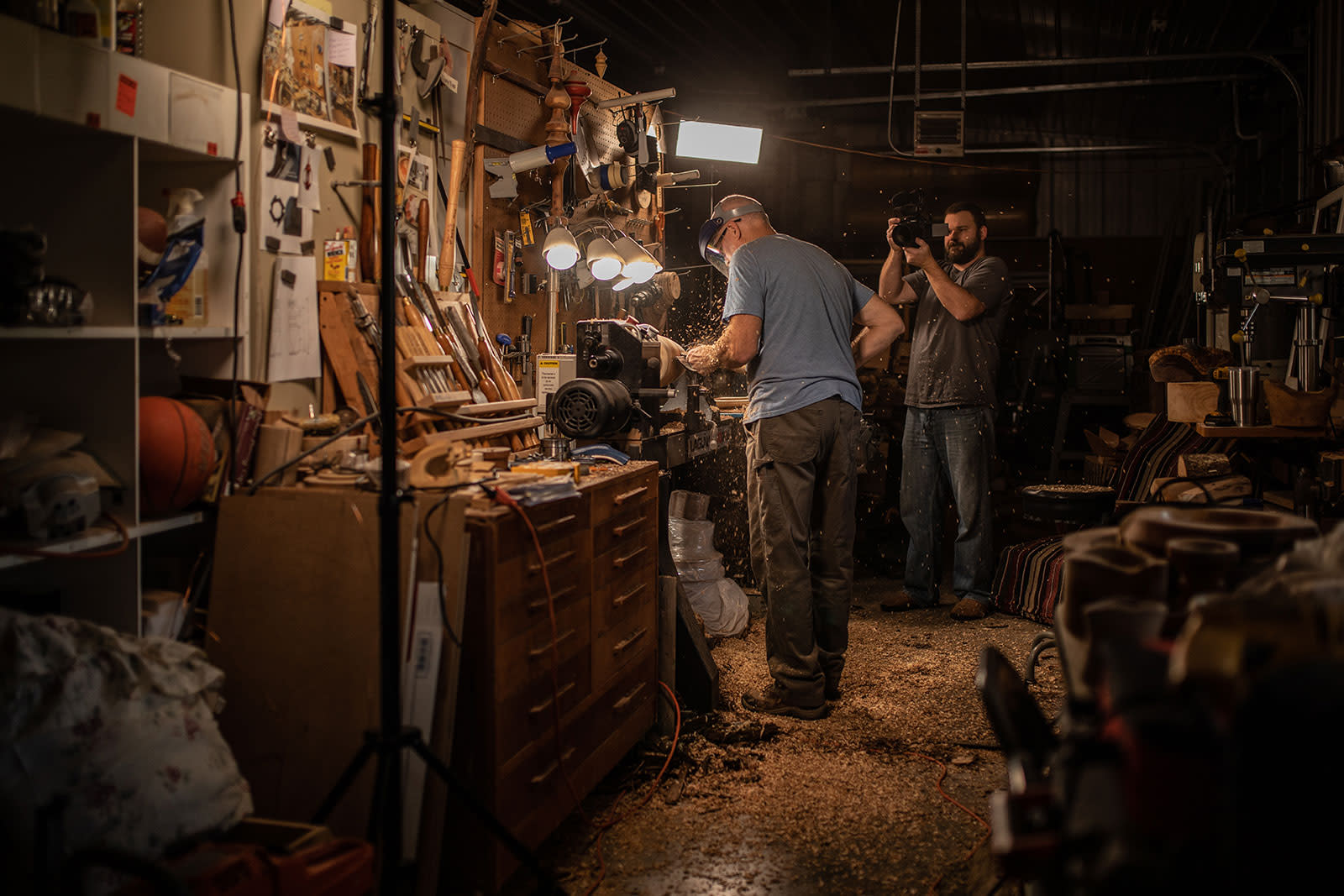 Adam Stultz working with Doug Heck of Doug's Turnings in Taneytown, MD