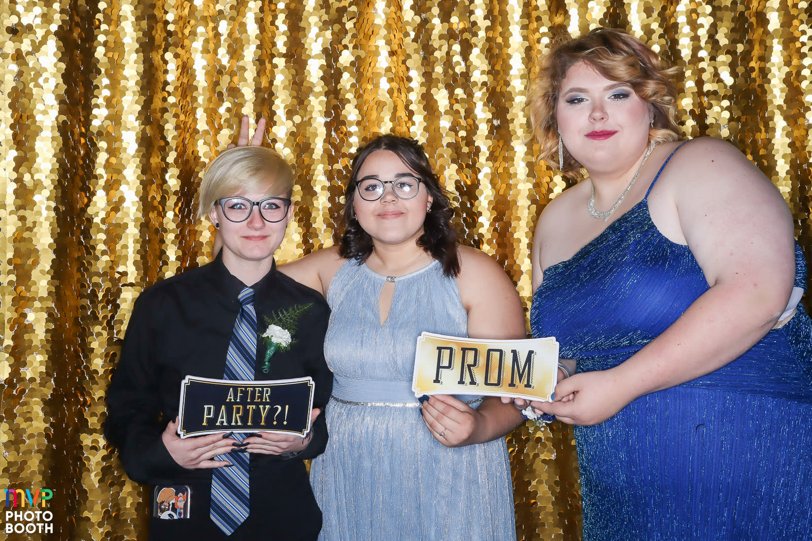 3 Kids at Prom - Gold Sequin Backdrop + Funny Props