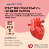 A promotional graphic for a webinar titled “Start the Conversation: Her Heart Matters.”