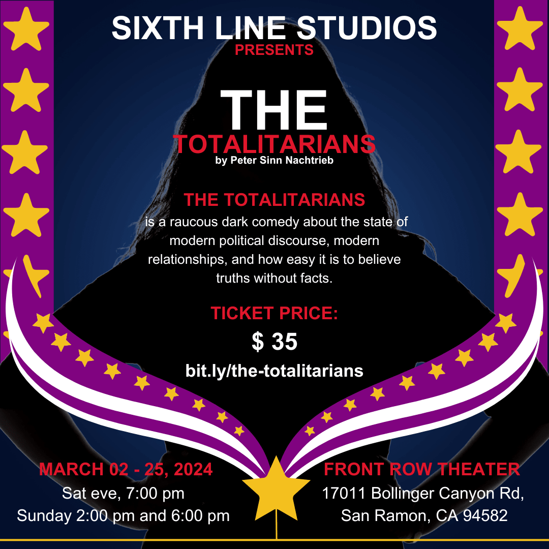The Totalitarians Poster with show information over a black silouette