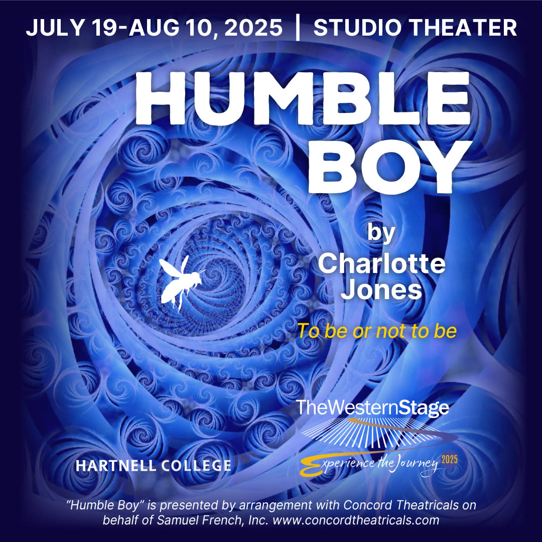 Humble Boy show logo on blue background with show dates and information.