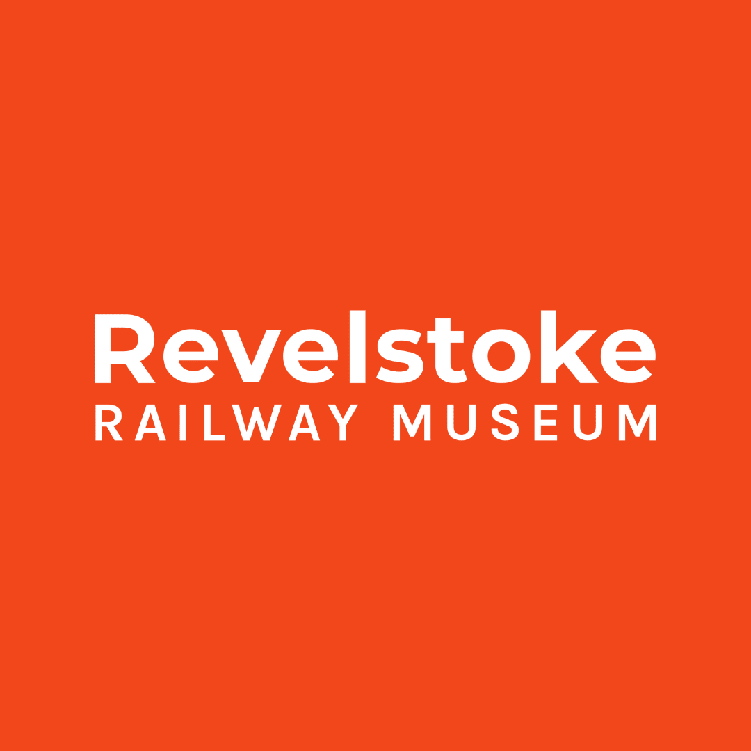 Revelstoke Railway Museum written logo in white bold font on CPKC colour: tuscan red background