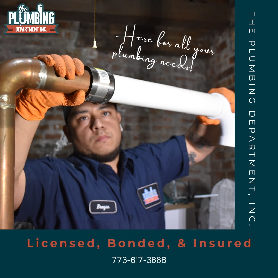 Advertisement featuring a plumber installing a PVC pipe.