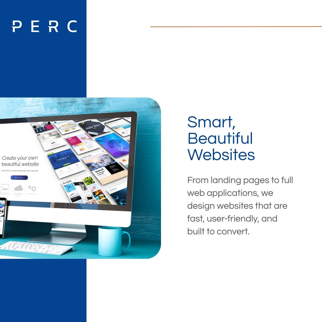 Desktop computer screen displaying various modern website templates.