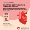 A promotional graphic for a webinar titled “Start the Conversation: Her Heart Matters.”