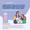 Graphic promoting a CFUW webinar titled “Demystifying the CFUW National Board: Roles, Nominations, and Q&A,”