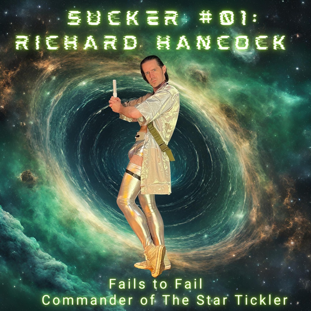 A Space Captain Poses against a galaxy background