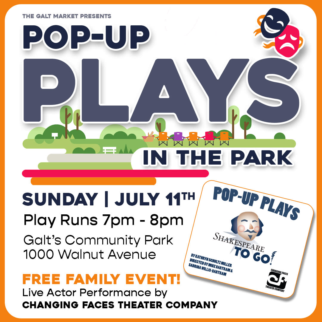 Pop-Up Plays in the Park, live actor performance of Shakespeare To Go by Changing Faces Theater Company