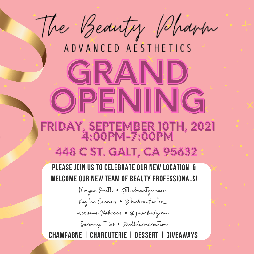 The Beauty Pharm's Grand Opening flyer; Friday, Sept 10, 2021 from 4 - 7 pm.